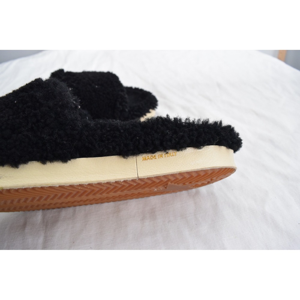 Golden Goose Poolstar Shearling Slides 9.5? Black Leather Star Men Sandals Italy - Picture 7 of 9